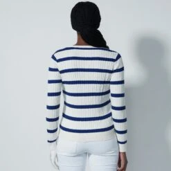 Daily Sports Striped Madelene Knitted Ladies Golf Sweater Power Blue -Teepeg Store image450478051