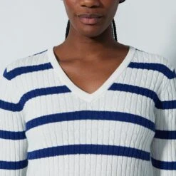 Daily Sports Striped Madelene Knitted Ladies Golf Sweater Power Blue -Teepeg Store image450478053