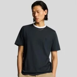 Lyle & Scott Contrast Collar Superfine Mens T-Shirt Navy/White -Teepeg Store image450856442