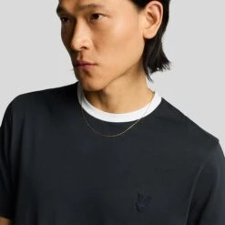 Lyle & Scott Contrast Collar Superfine Mens T-Shirt Navy/White -Teepeg Store image450856446