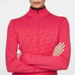 J.Lindeberg J Lindeberg Anna Knitted Ladies Full Zip Golf Sweater Azalea 14 J.Lindeberg J Lindeberg Anna Knitted Ladies Full Zip Golf Sweater Azalea -Teepeg Store image450970326