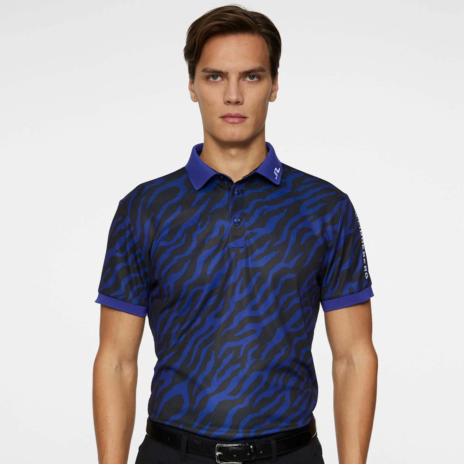 J.Lindeberg J Lindeberg Tour Tech Print Mens Golf Polo Shirt Tour Tiger Clematis 6 J.Lindeberg J Lindeberg Tour Tech Print Mens Golf Polo Shirt Tour Tiger Clematis - Image 4