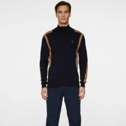 J.Lindeberg J Lindeberg Kendrick Knitted Quarter Zip Mens Sweater Tigers Eye -Teepeg Store image451117452