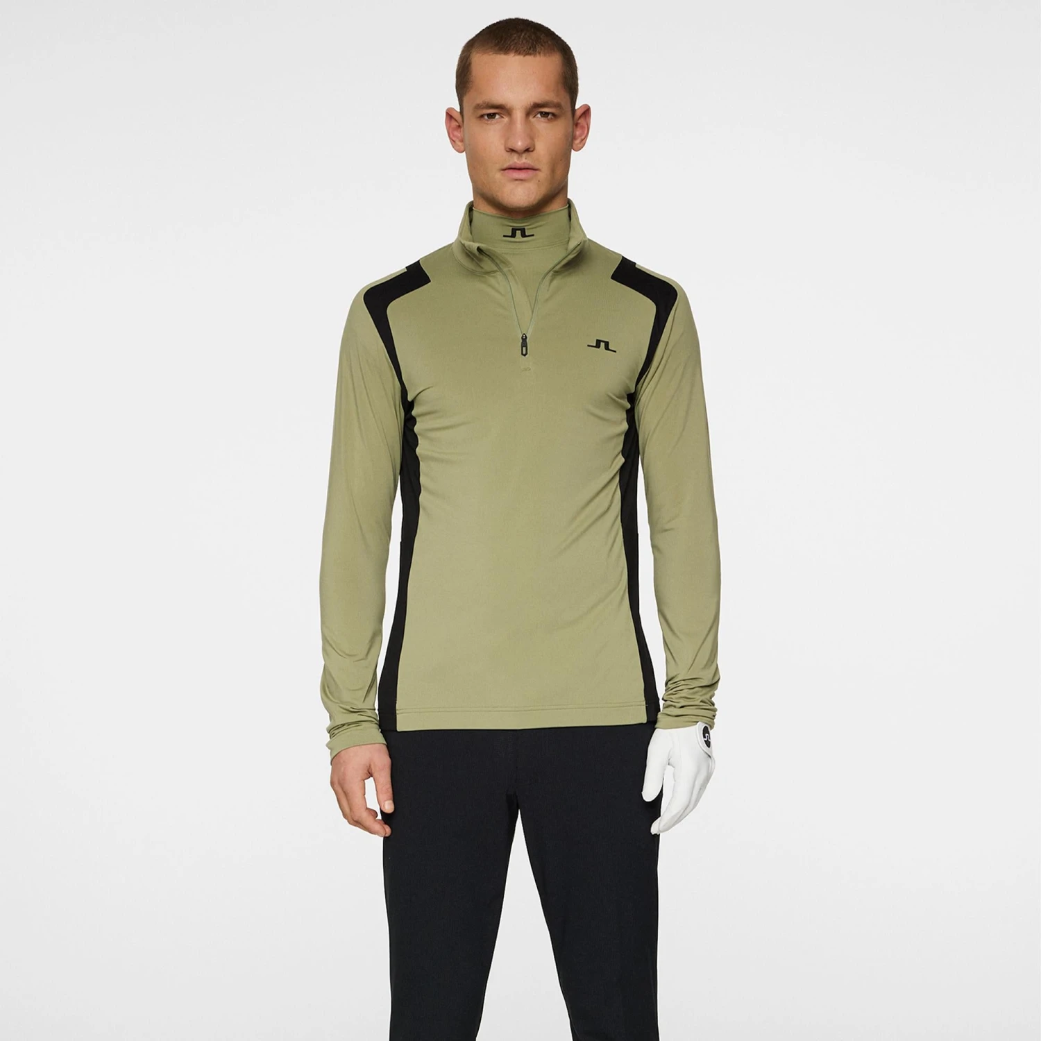 J.Lindeberg J Lindeberg Lukas Quarter Zip Mens Golf Mid Layer Oil Green 5 J.Lindeberg J Lindeberg Lukas Quarter Zip Mens Golf Mid Layer Oil Green - Image 3