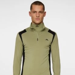 J.Lindeberg J Lindeberg Lukas Quarter Zip Mens Golf Mid Layer Oil Green 12 J.Lindeberg J Lindeberg Lukas Quarter Zip Mens Golf Mid Layer Oil Green -Teepeg Store image452283607
