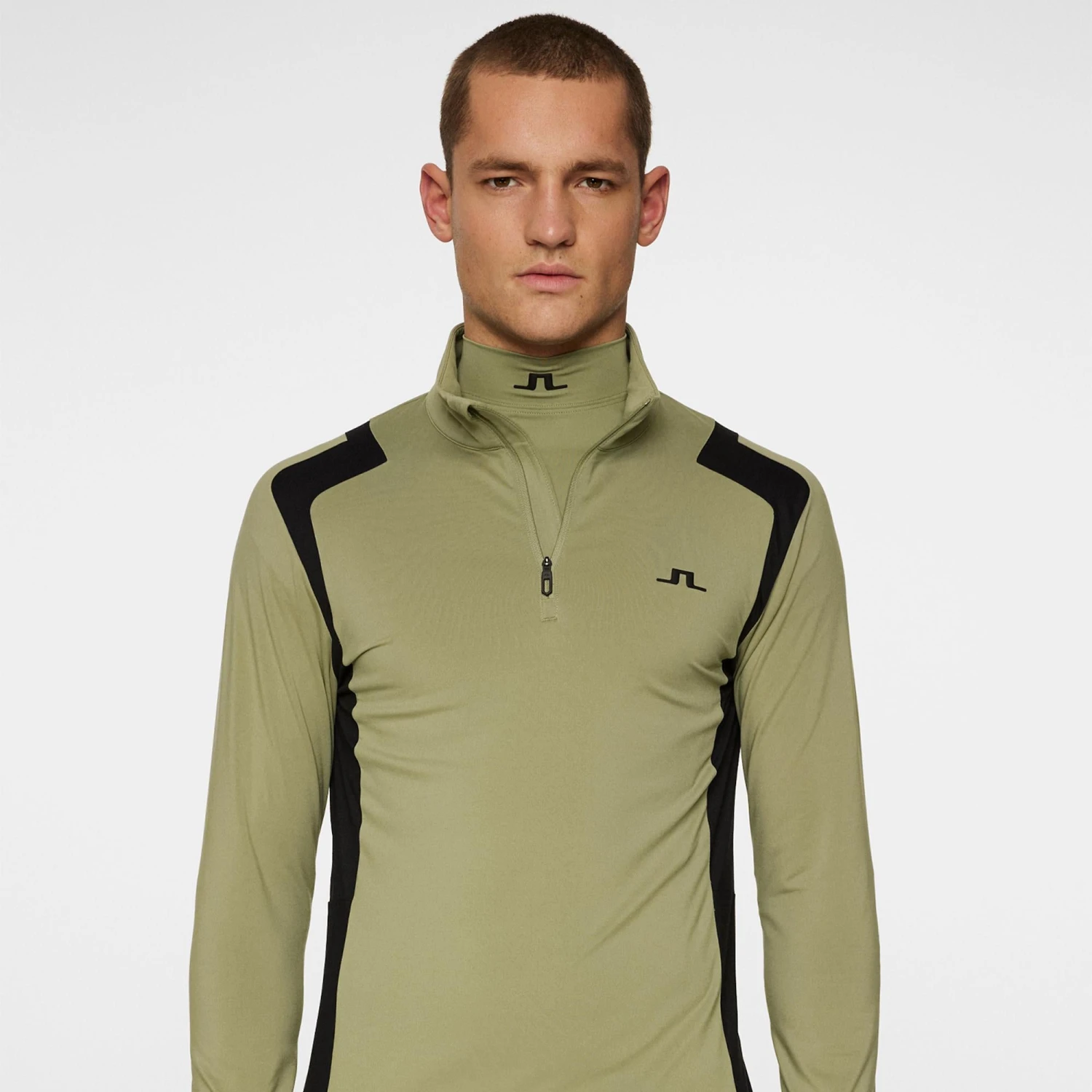 J.Lindeberg J Lindeberg Lukas Quarter Zip Mens Golf Mid Layer Oil Green 6 J.Lindeberg J Lindeberg Lukas Quarter Zip Mens Golf Mid Layer Oil Green - Image 4